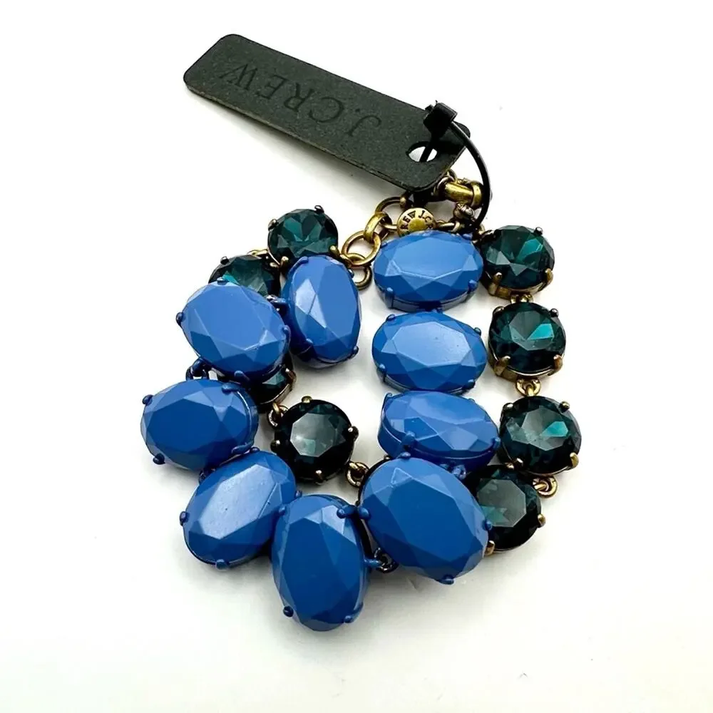 J Crew Blue Double Row Tennis Bracelet Crystal Statement NWT Oversized Preppy